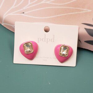 pdpd, pink gold tone clear rhinestone heart shape pierced earrings, NWT